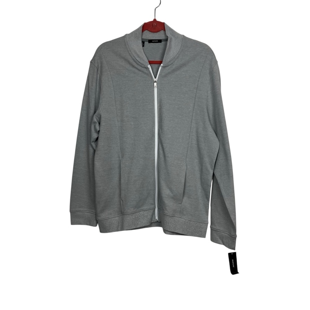 Alfani Pique Bomber Gray Grey Large Long Sleeves Jacket With Zipper 100% Cotton